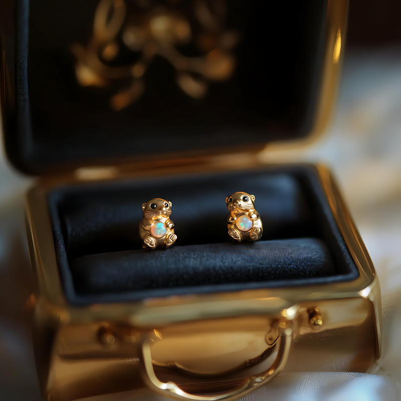 Boucles d'oreilles Loutre en Opale