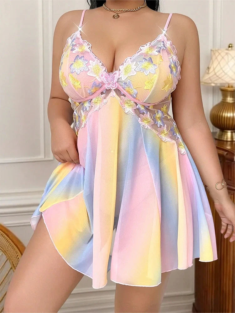 Nuisette babydoll grande taille brodée fleurs