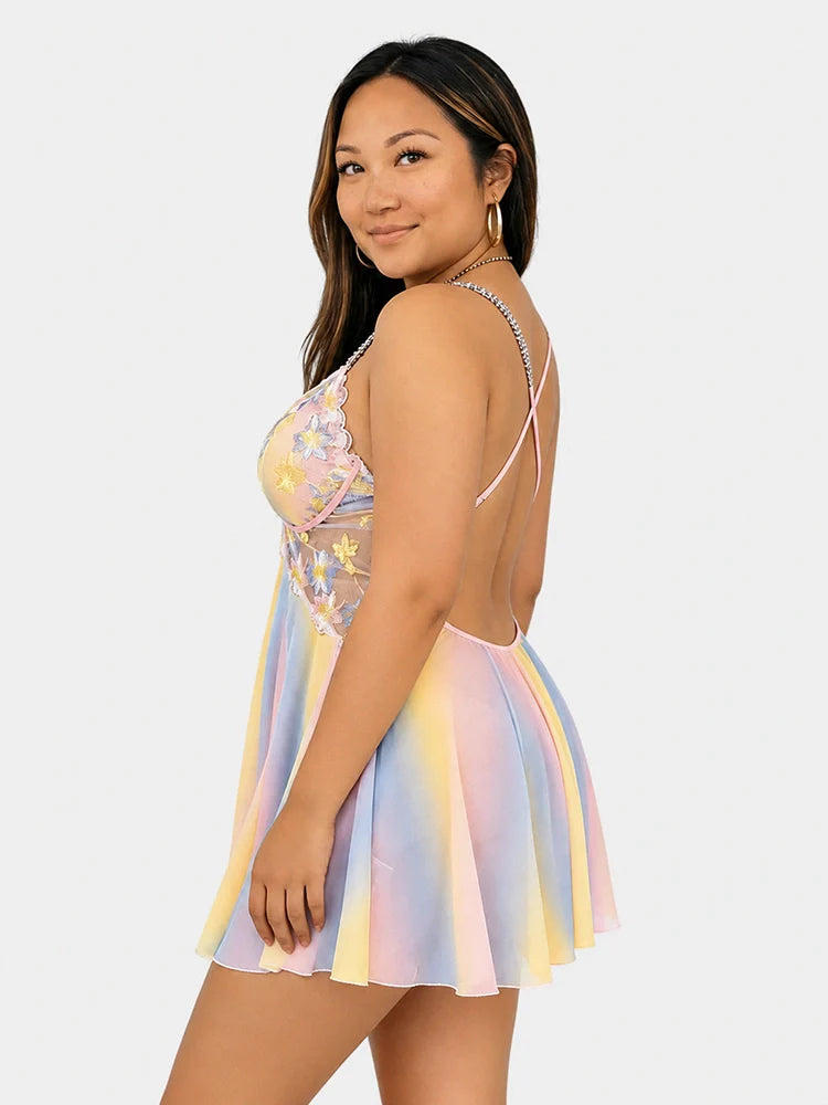 Nuisette babydoll grande taille brodée fleurs