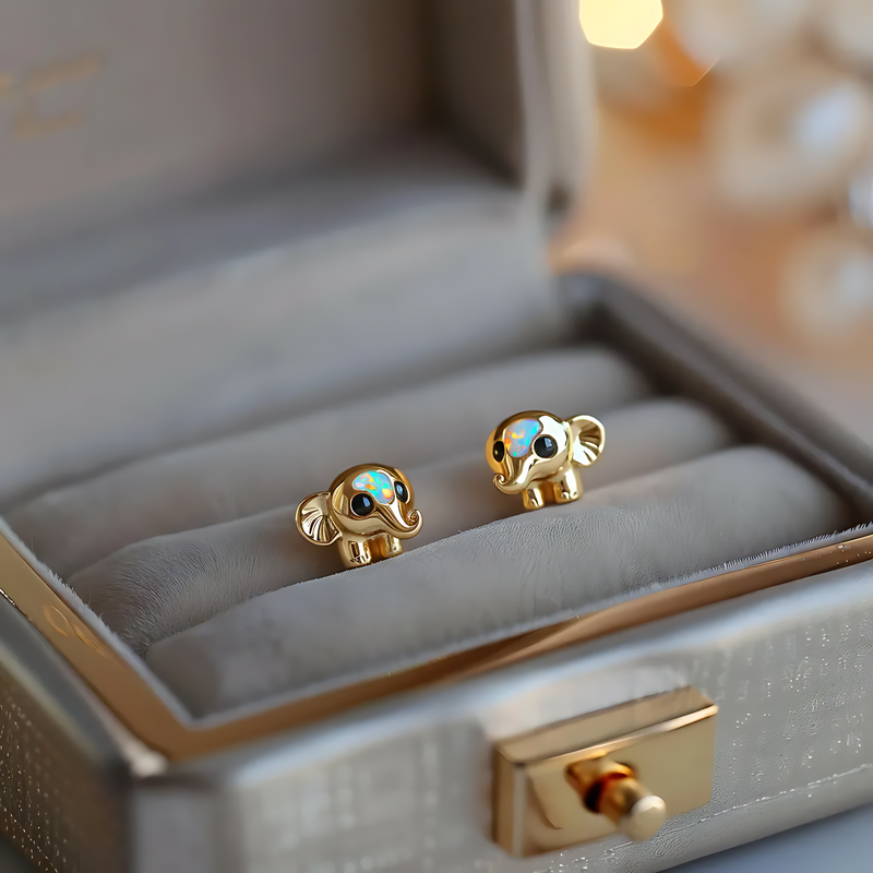 Boucles d'oreilles Éléphant en Opale