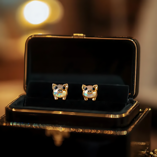 Boucles d'oreilles Cochon en Opale
