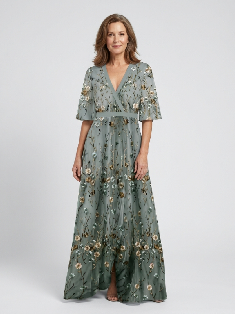 Robe longue fleurie à manches courtes Emerie - Maison Flavigny