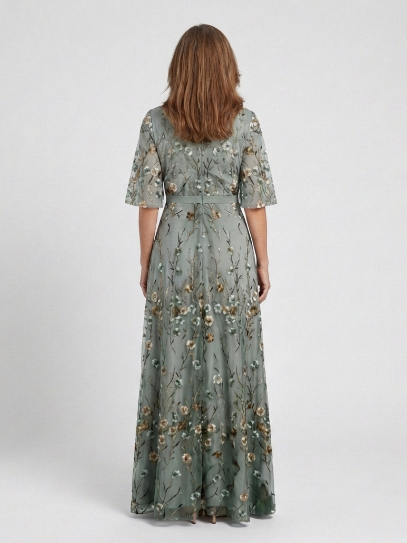 Robe longue fleurie à manches courtes Emerie - Maison Flavigny