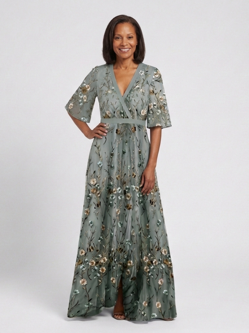 Robe longue fleurie à manches courtes Emerie - Maison Flavigny