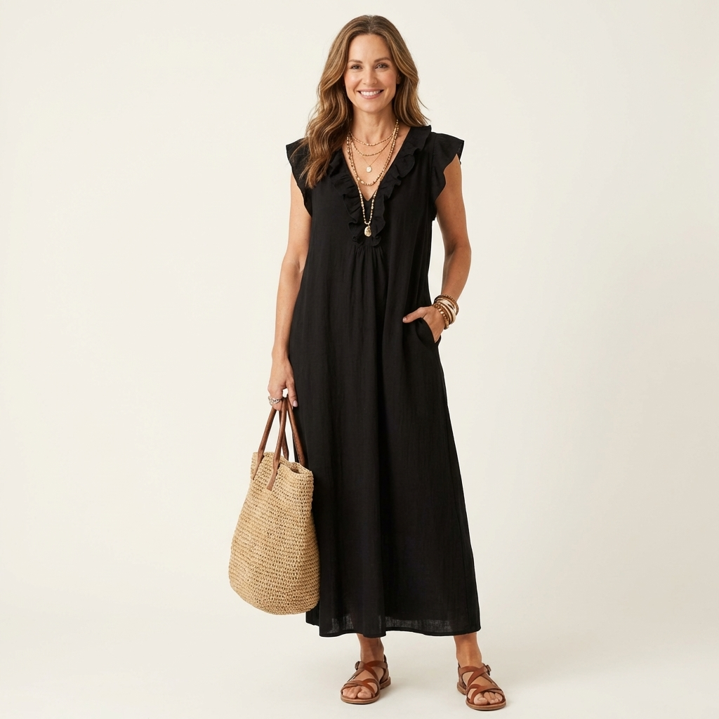 Robe longue à volants Josette - Maison Flavigny