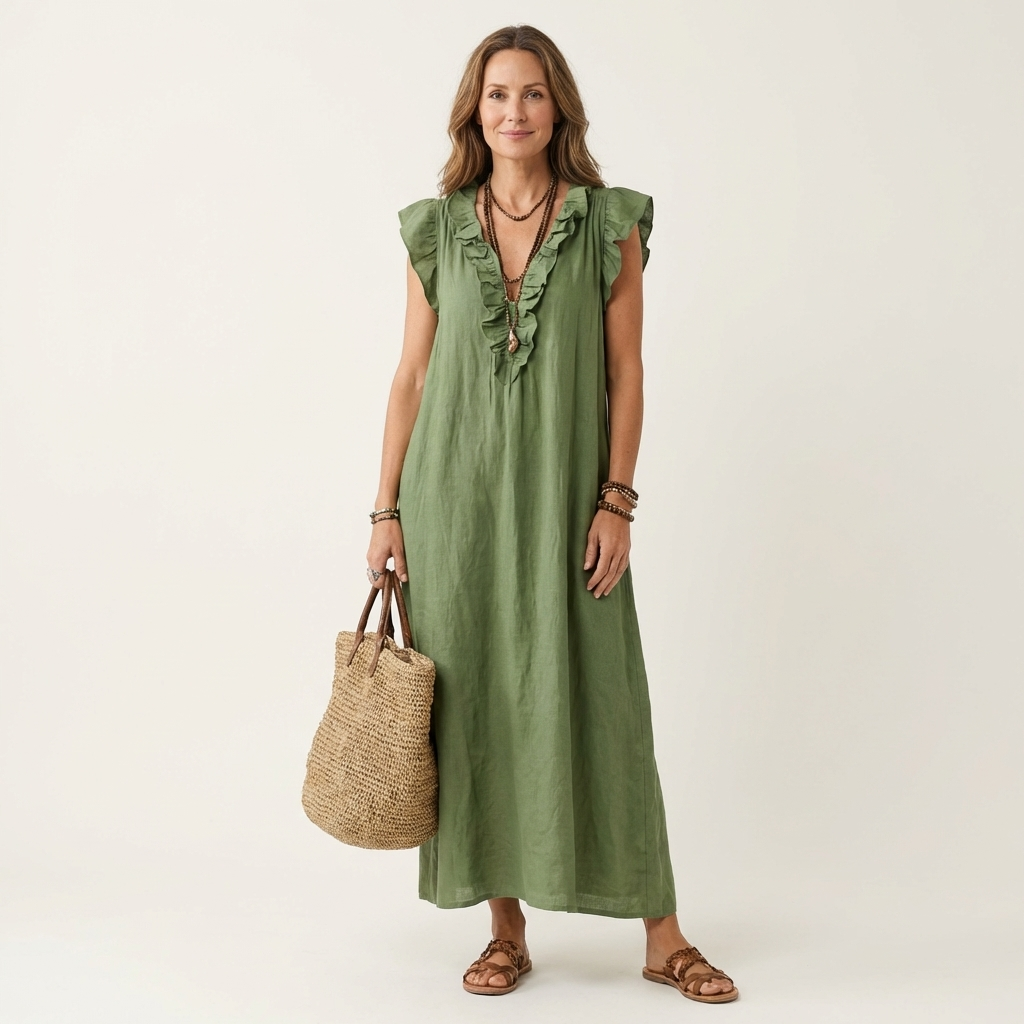 Robe longue à volants Josette - Maison Flavigny