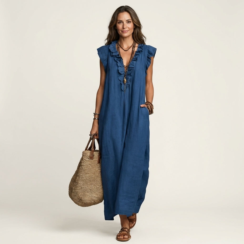 Robe longue à volants Josette - Maison Flavigny