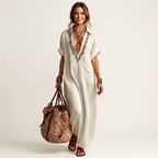 Robe longue brodée en lin Amarina - Maison Flavigny