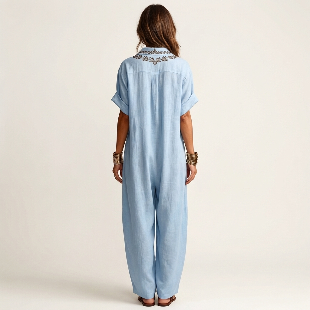 Robe longue brodée en lin Amarina - Maison Flavigny