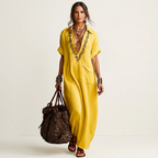 Robe longue brodée en lin Amarina - Maison Flavigny