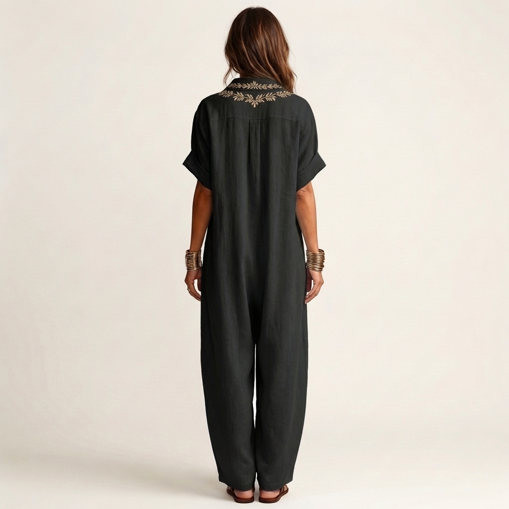 Robe longue brodée en lin Amarina - Maison Flavigny