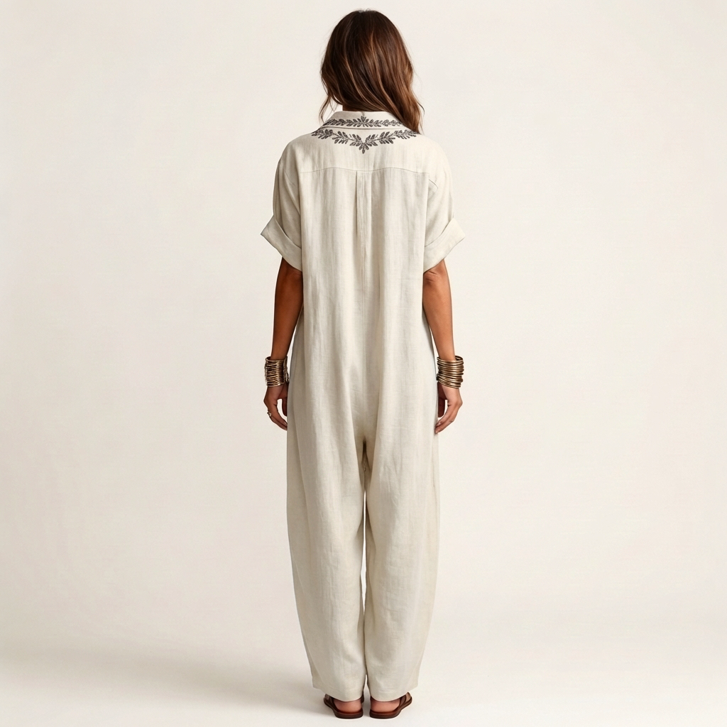 Robe longue brodée en lin Amarina - Maison Flavigny