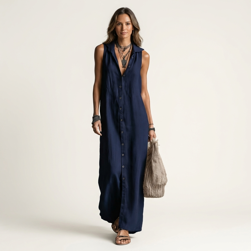 Robe longue boutonnée à capuche sans manches Mirabell - Maison Flavigny
