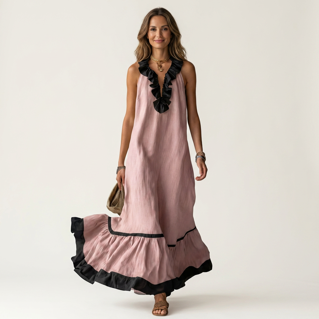 Robe longue à volants sans manches Mayline - Maison Flavigny
