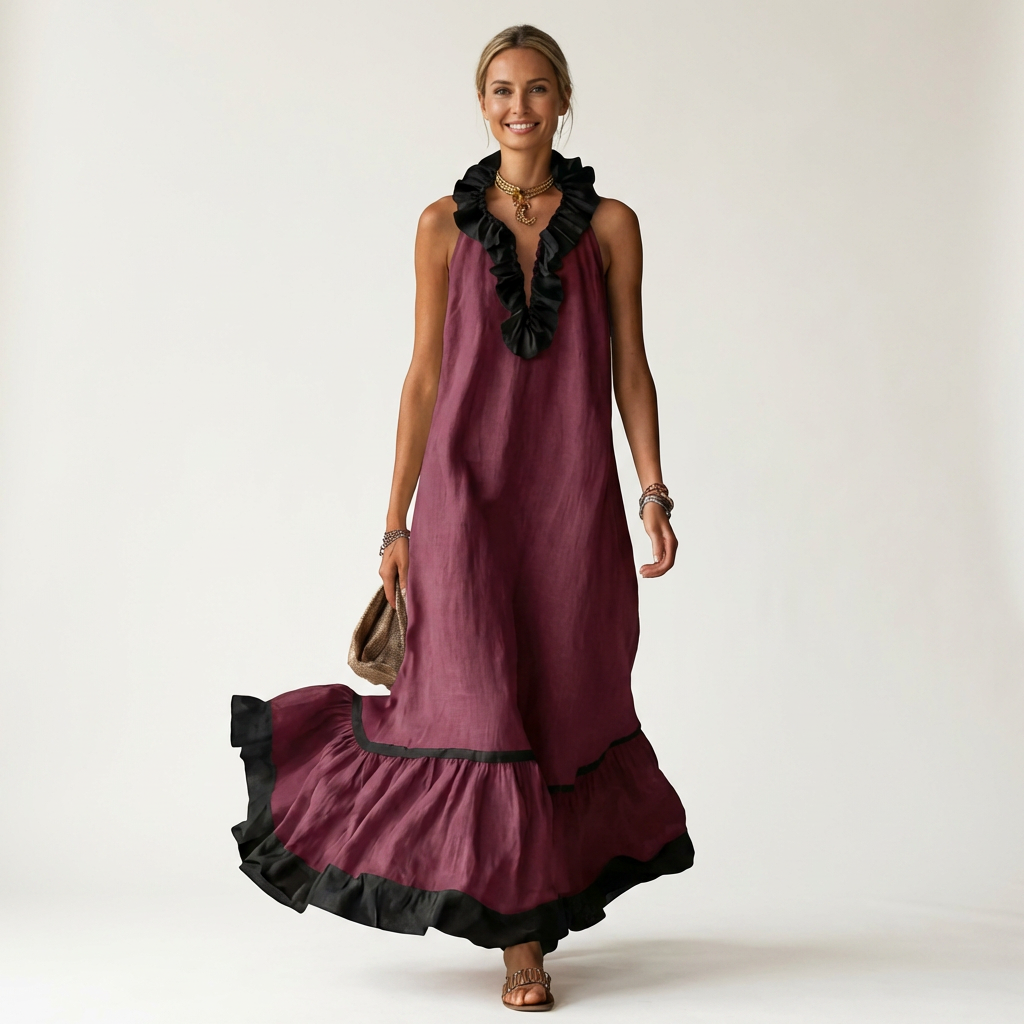 Robe longue à volants sans manches Mayline - Maison Flavigny