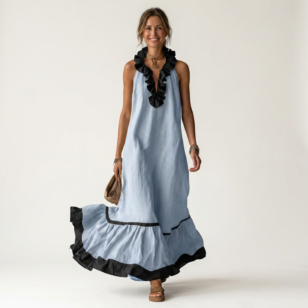 Robe longue à volants sans manches Mayline - Maison Flavigny