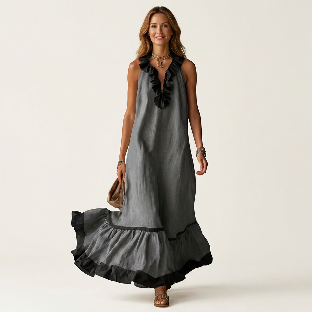 Robe longue à volants sans manches Mayline - Maison Flavigny