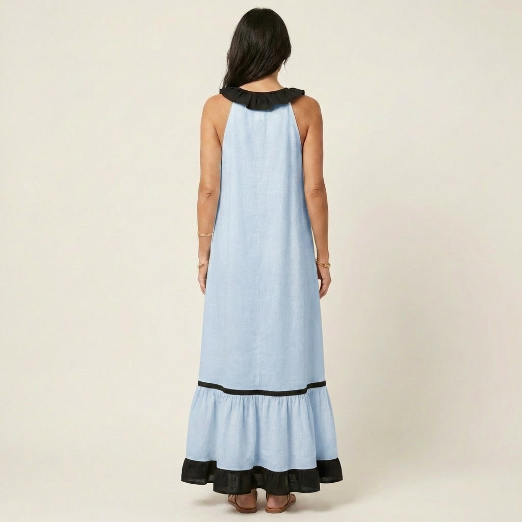 Robe longue à volants sans manches Mayline - Maison Flavigny
