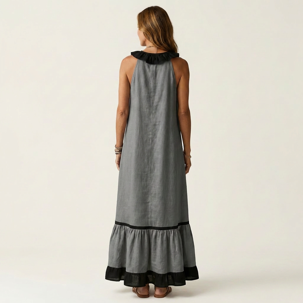 Robe longue à volants sans manches Mayline - Maison Flavigny
