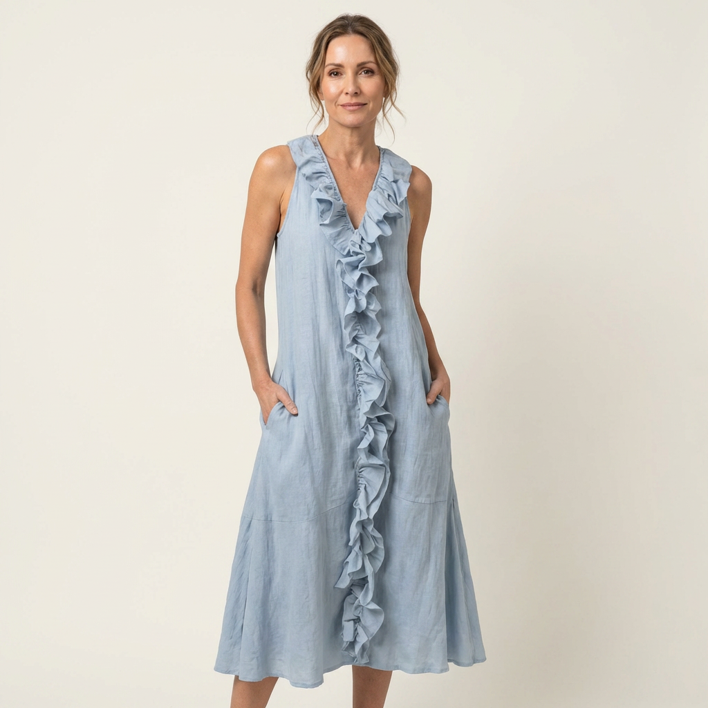 Robe longue à volants sans manches Vicky - Maison Flavigny