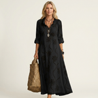 Robe longue fleurie brodée en mélange coton-lin Mariam - Maison Flavigny