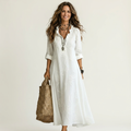 Robe longue fleurie brodée en mélange coton-lin Mariam - Maison Flavigny