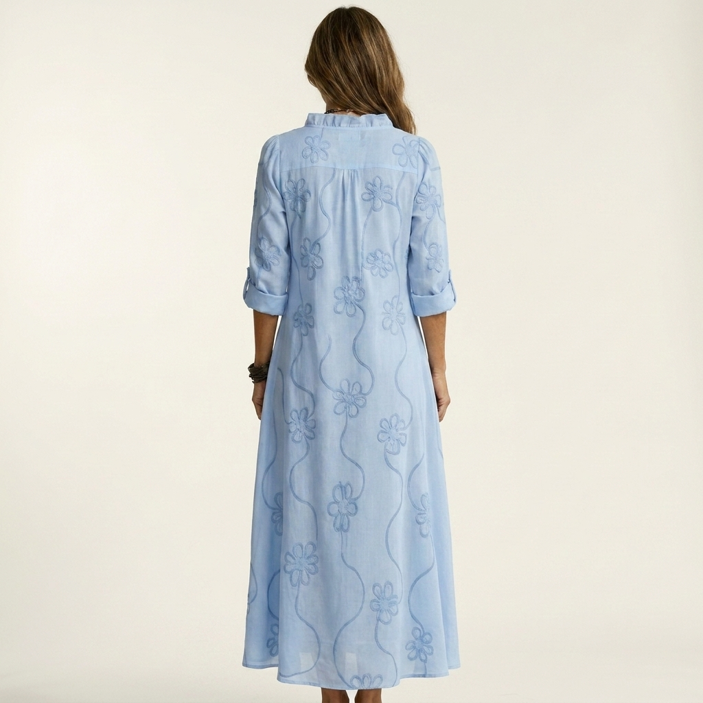 Robe longue fleurie brodée en mélange coton-lin Mariam - Maison Flavigny