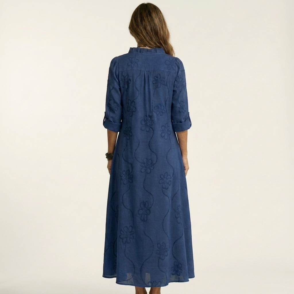 Robe longue fleurie brodée en mélange coton-lin Mariam - Maison Flavigny