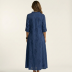 Robe longue fleurie brodée en mélange coton-lin Mariam - Maison Flavigny