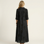 Robe longue fleurie brodée en mélange coton-lin Mariam - Maison Flavigny