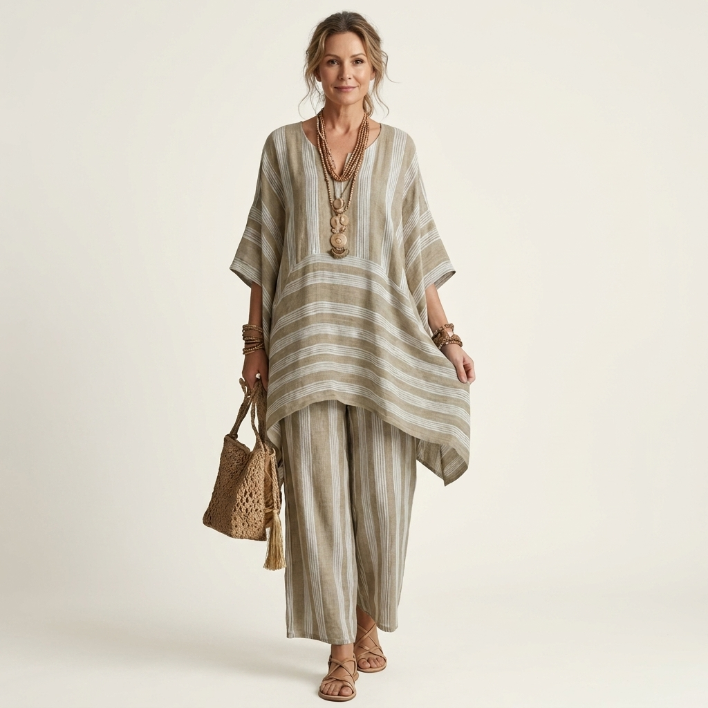 Ensemble rayé en mélange coton-lin Kiara - Maison Flavigny