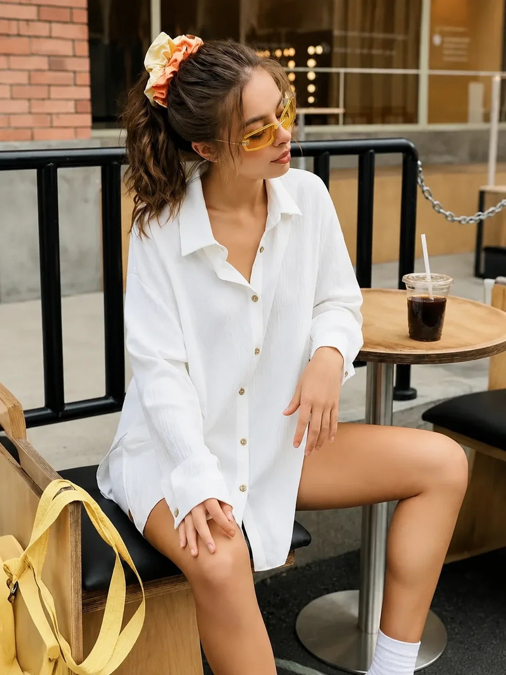 Short boutonné en polyester - Maison Flavigny