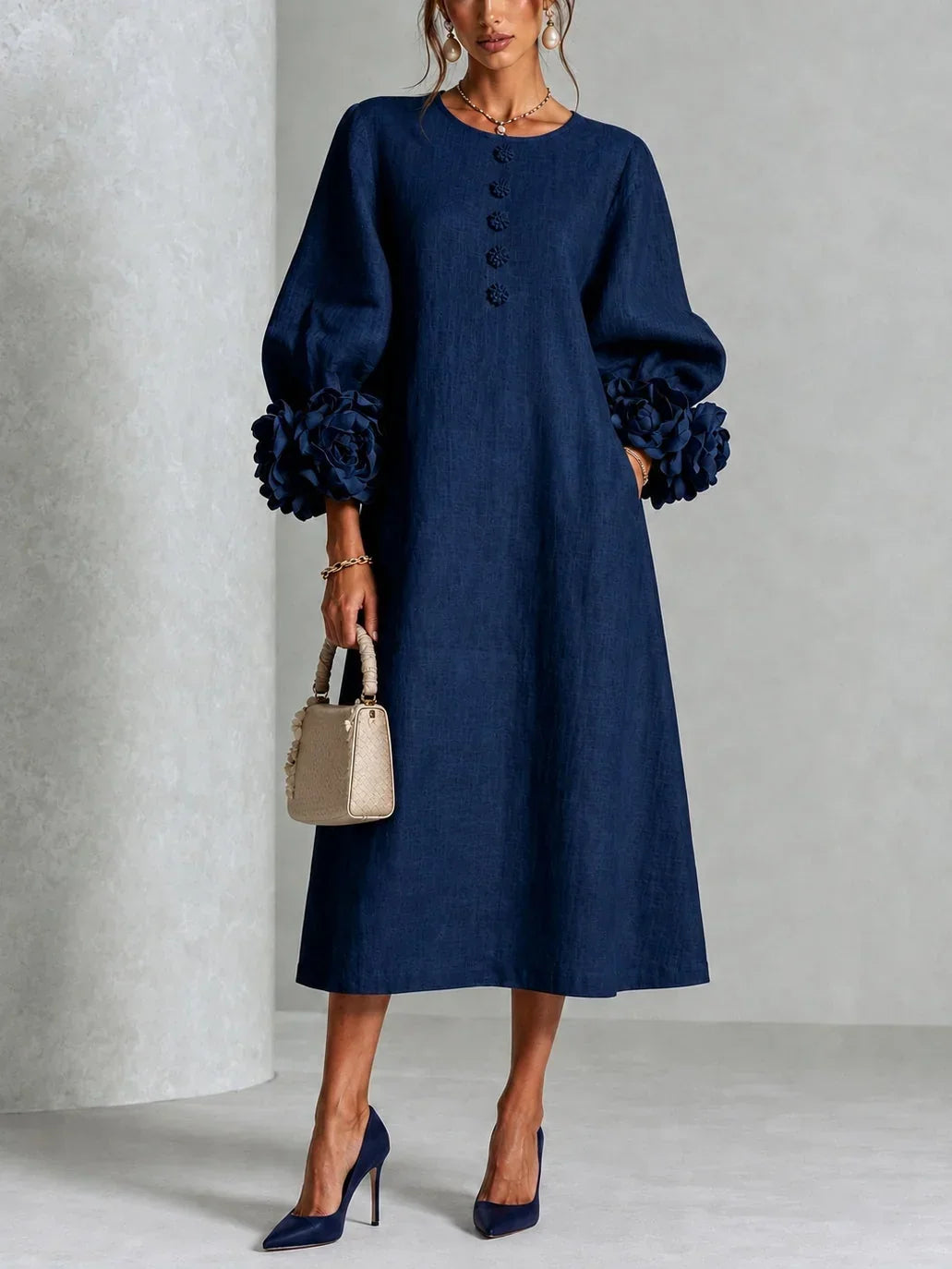 Robe midi fleurie boutonnée - Maison Flavigny