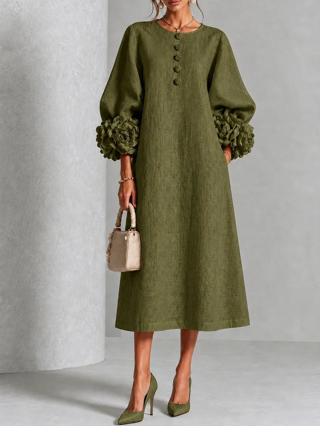 Robe midi fleurie boutonnée - Maison Flavigny