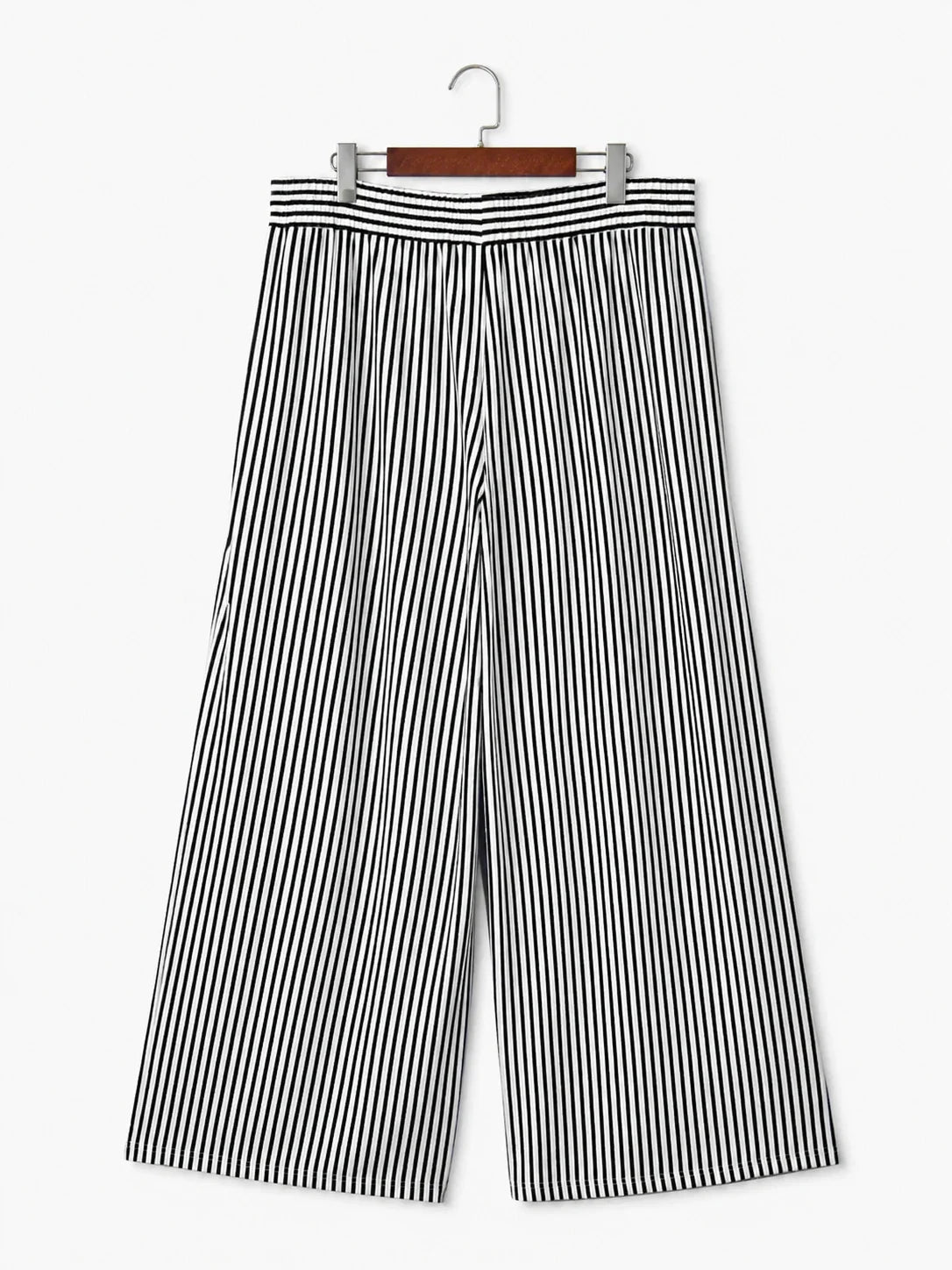 Pantalon large taille haute à rayures