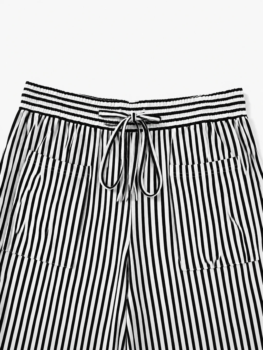 Pantalon large taille haute à rayures