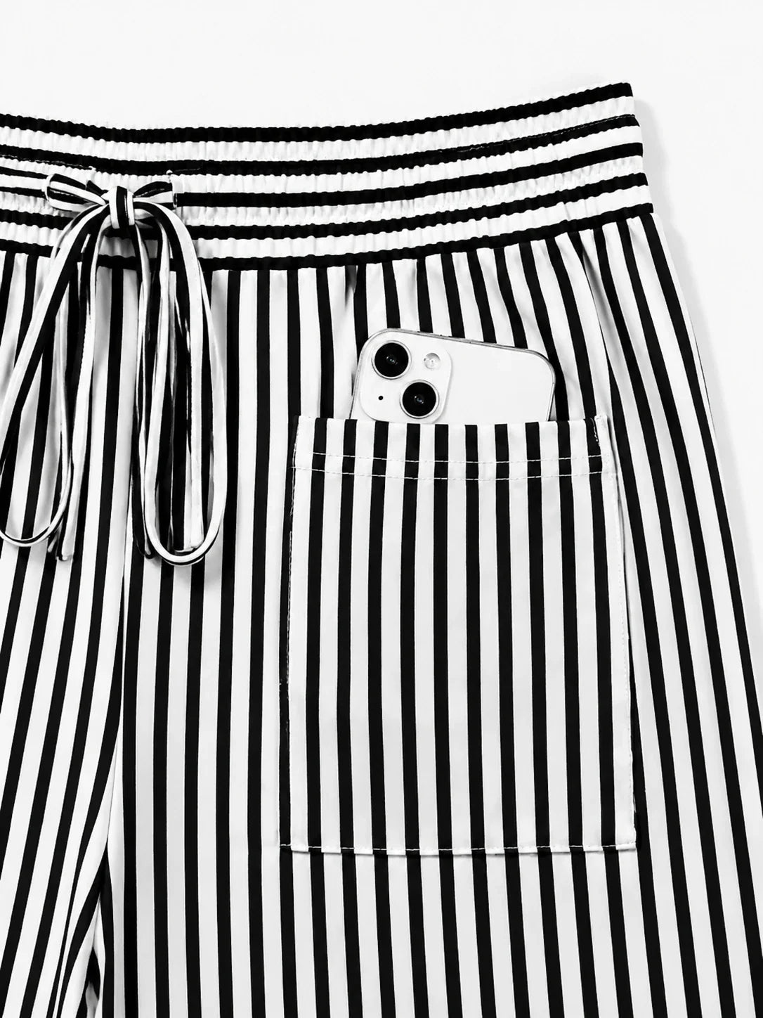 Pantalon large taille haute à rayures
