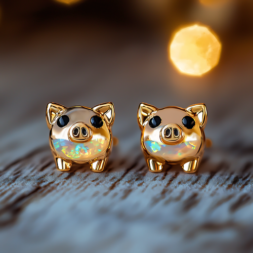 Boucles d'oreilles Cochon en Opale
