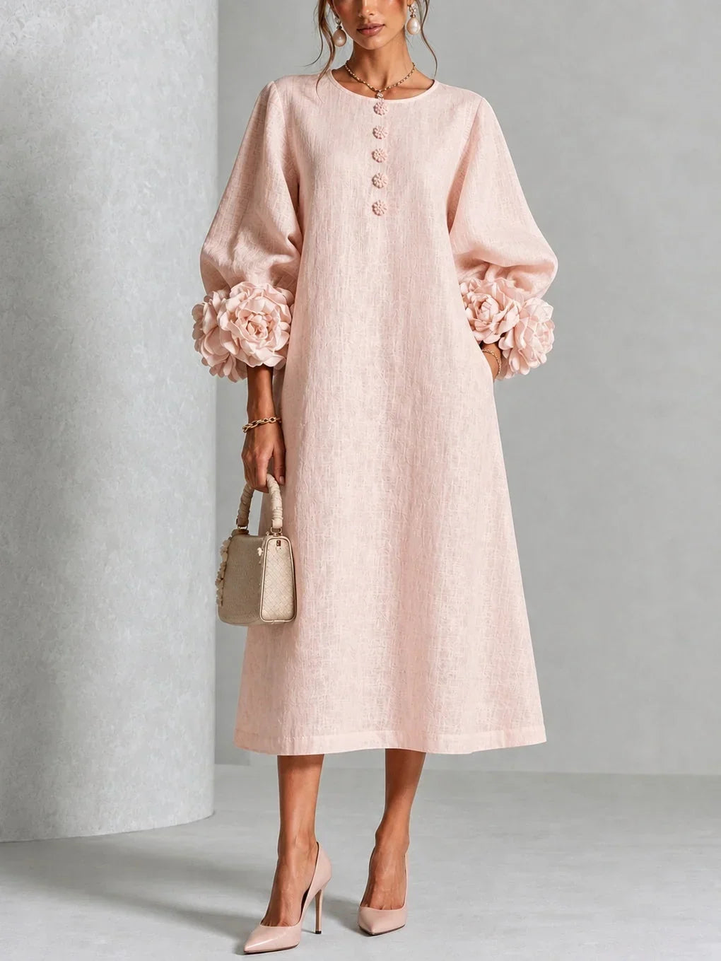 Robe midi fleurie boutonnée - Maison Flavigny