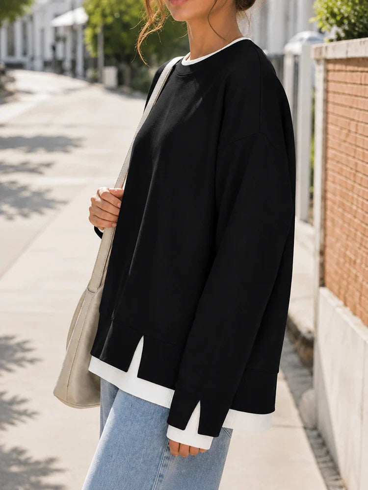 Sweat-shirt oversize col rond effet superposé