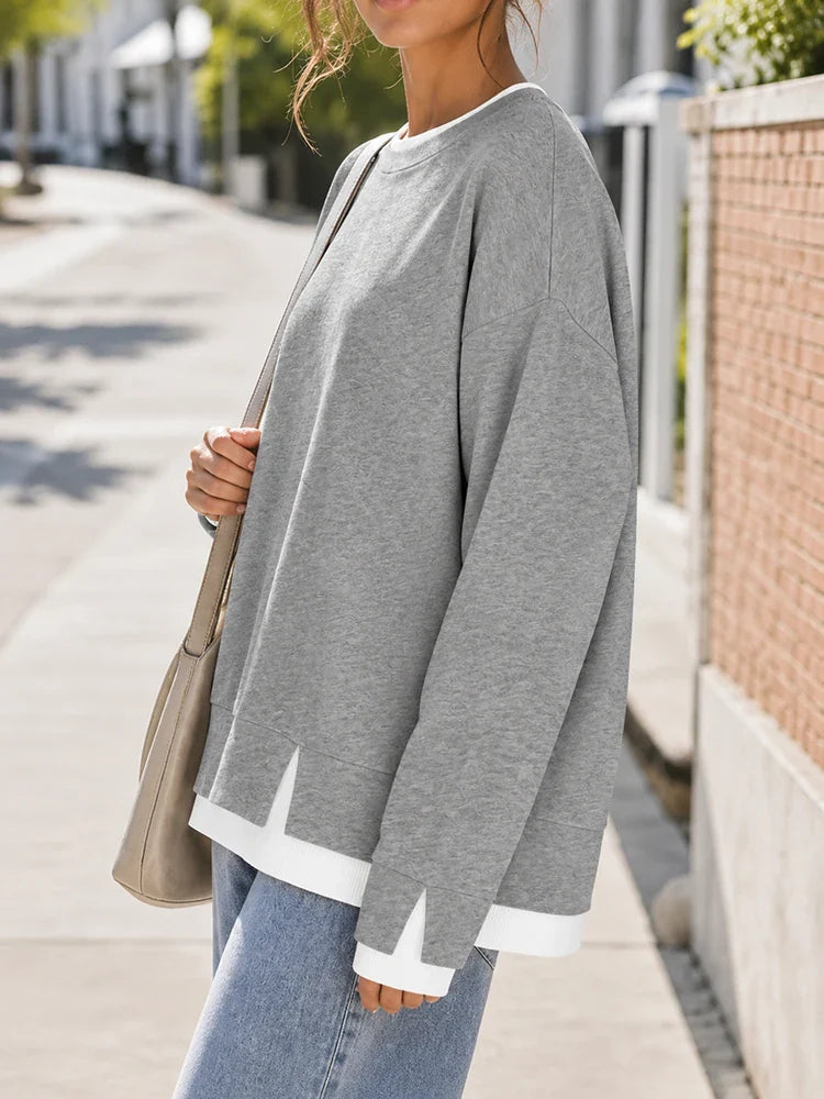Sweat-shirt oversize col rond effet superposé