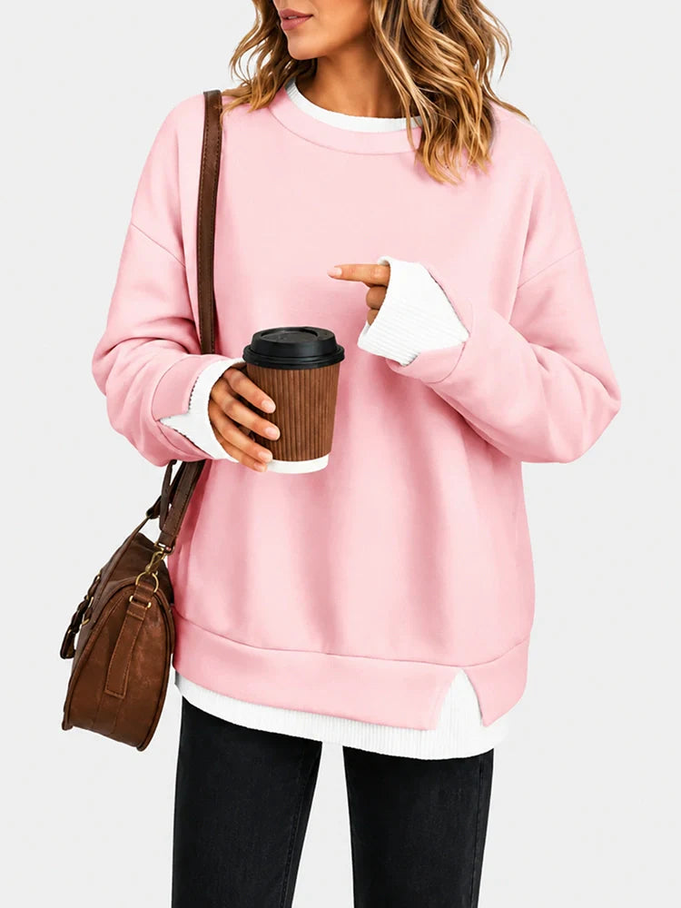 Sweat-shirt oversize col rond effet superposé