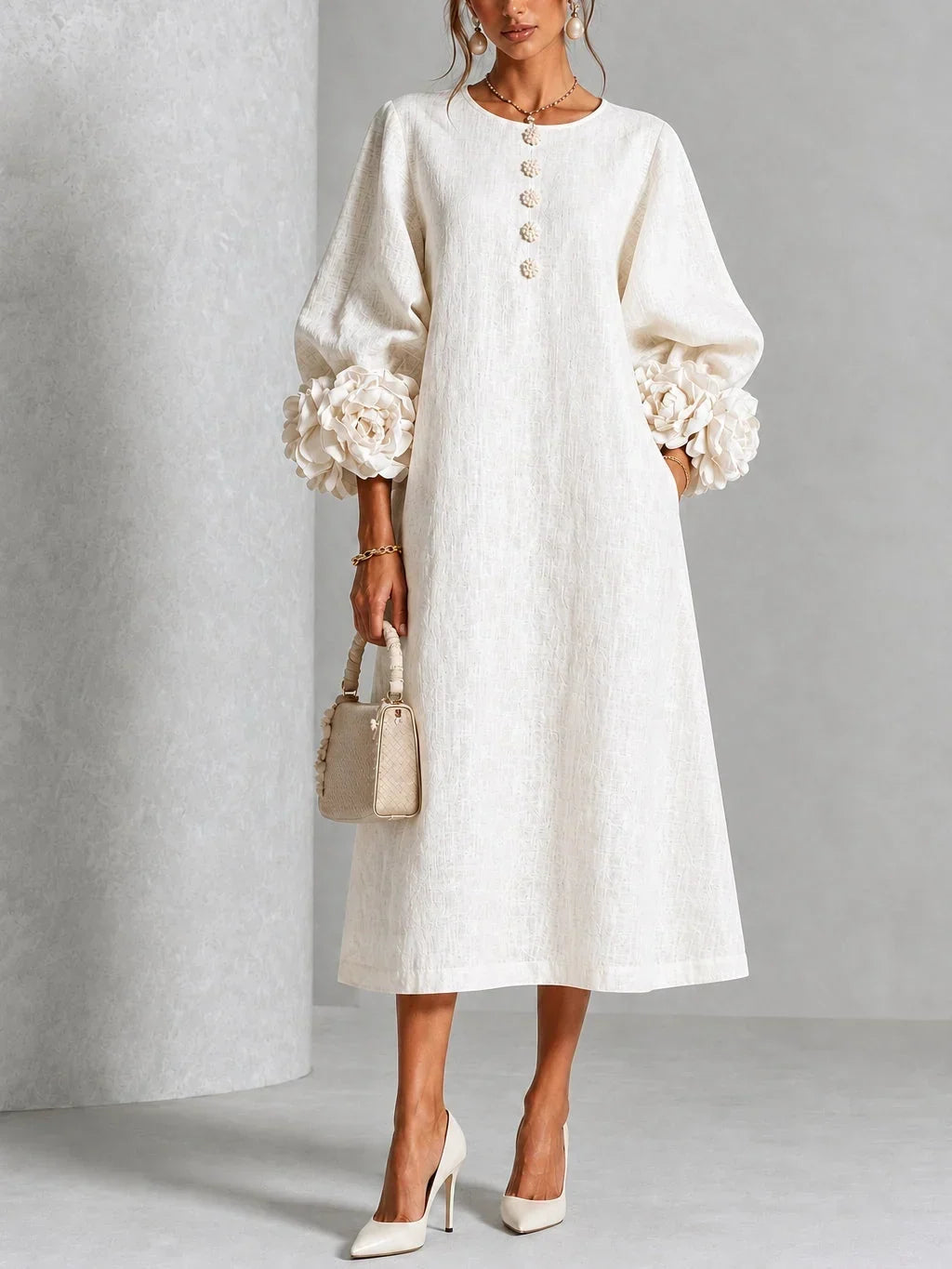 Robe midi fleurie boutonnée - Maison Flavigny